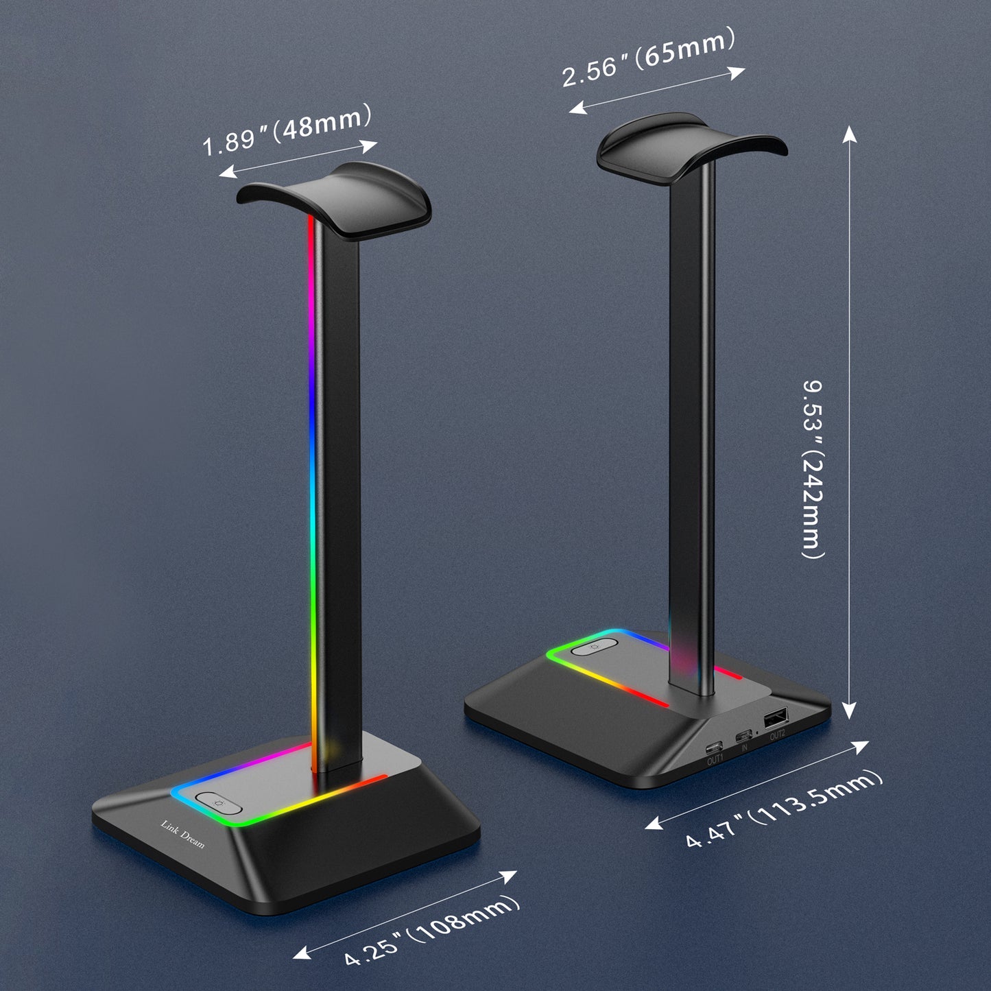 RGB Lights Headphone Stand with Type c USB