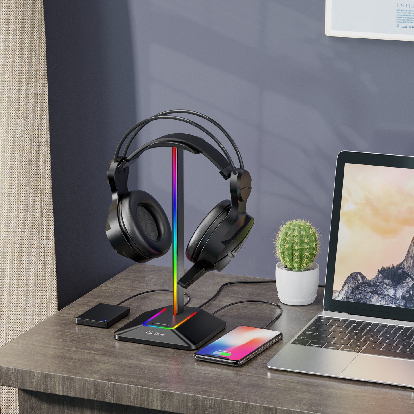 RGB Lights Headphone Stand with Type c USB