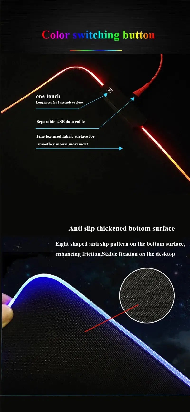 RGB Anti Skid Lighting Keyboard & Mouse Pad LARGE USB