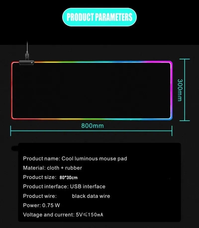 RGB Anti Skid Lighting Keyboard & Mouse Pad LARGE USB