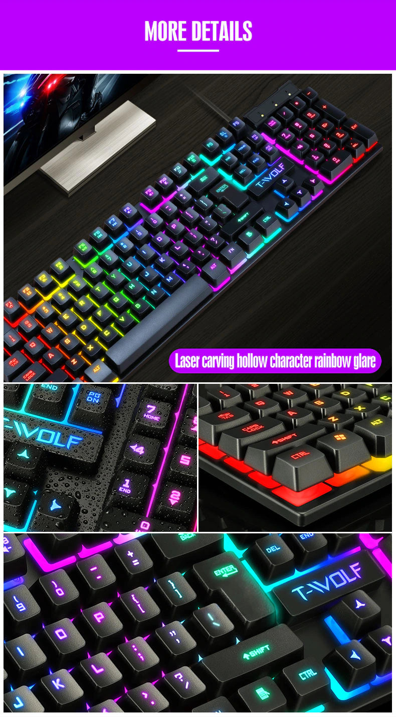 Wired Gamer Keyboard With RGB Backlit Rubber Keycaps USB & Mouse Combo