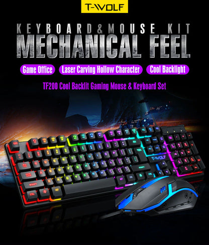 Wired Gamer Keyboard With RGB Backlit Rubber Keycaps USB & Mouse Combo