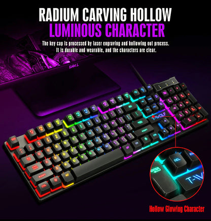 Wired Gamer Keyboard With RGB Backlit Rubber Keycaps USB & Mouse Combo