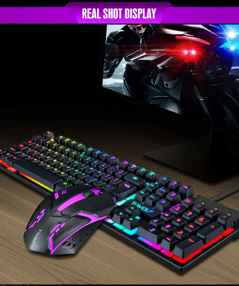 Wired Gamer Keyboard With RGB Backlit Rubber Keycaps USB & Mouse Combo