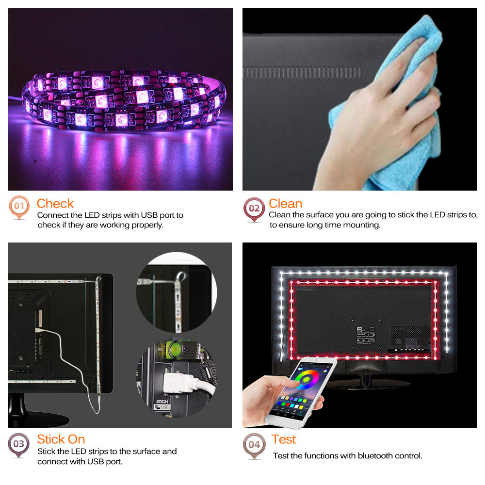 TV Backlight Bluetooth USB RGB LED Tape Lights 1m 2M 3M 4M 5m SMD 5050